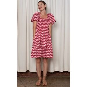 OPHELIA &‎ INDIGO New Delilah Mini Dress MEDIUM Red Pink Zigzag Cotton Smock
